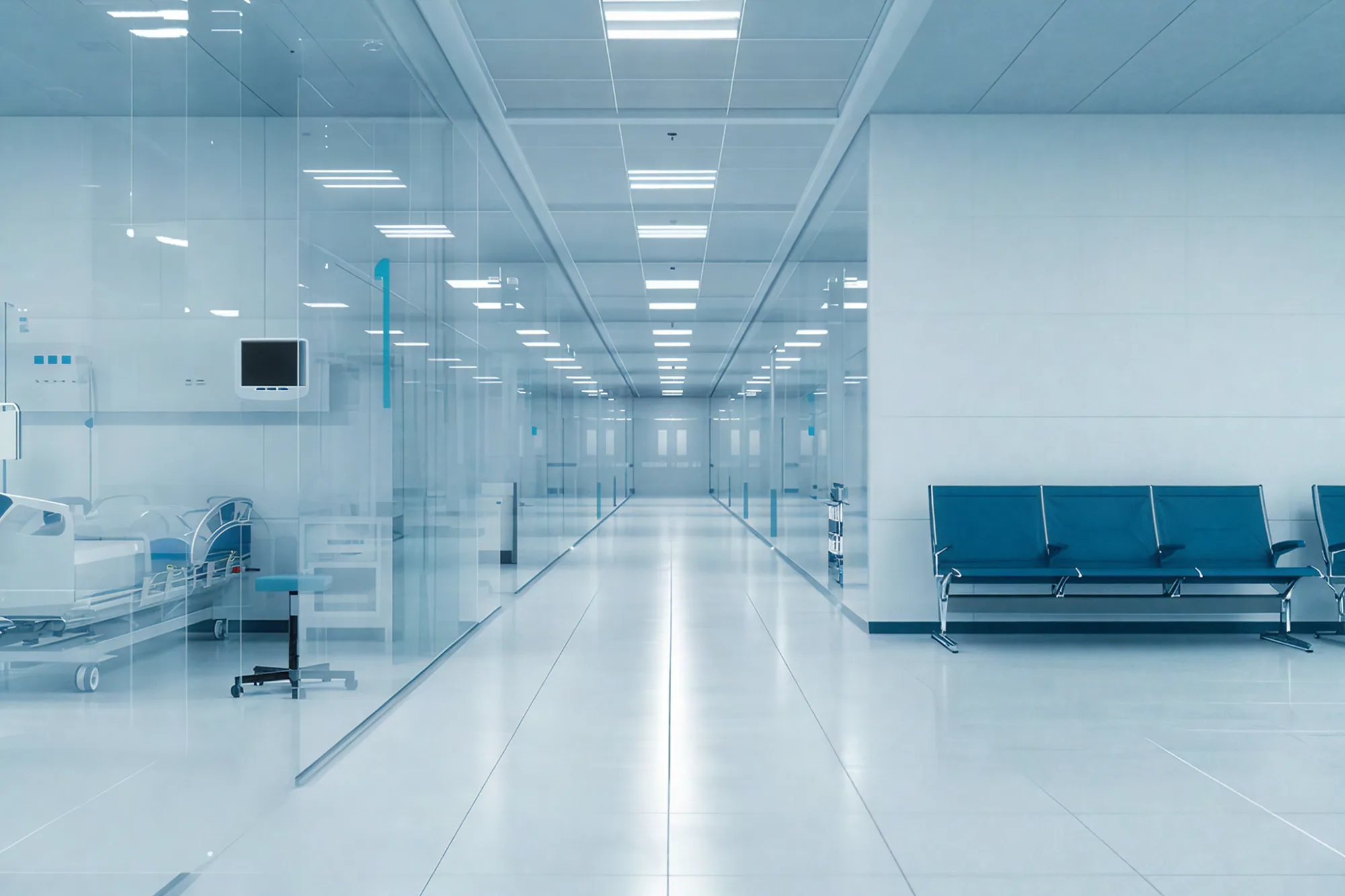 Bright interior corridor with waiting area