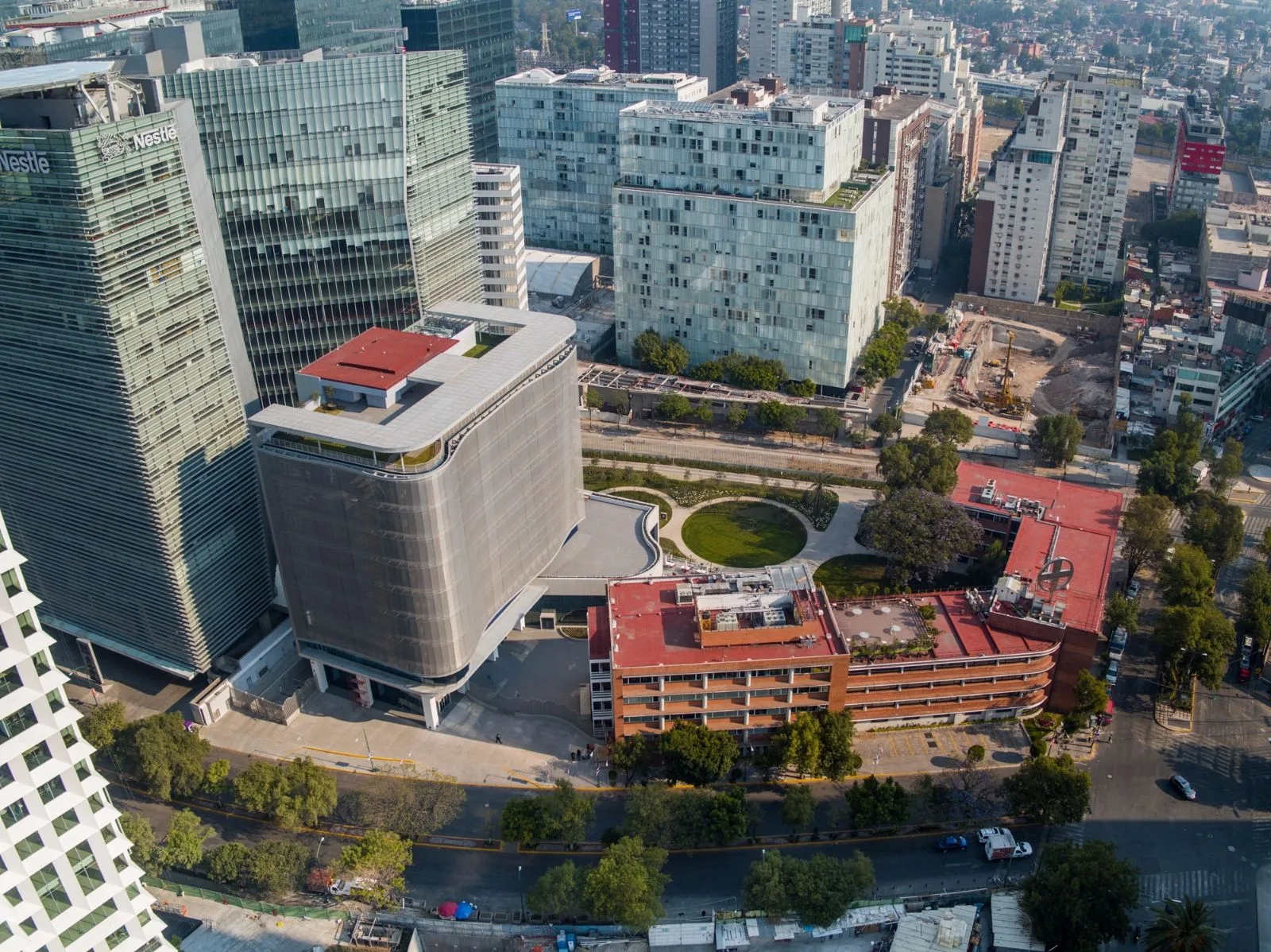 Aerial view of office buildings in Mexico City