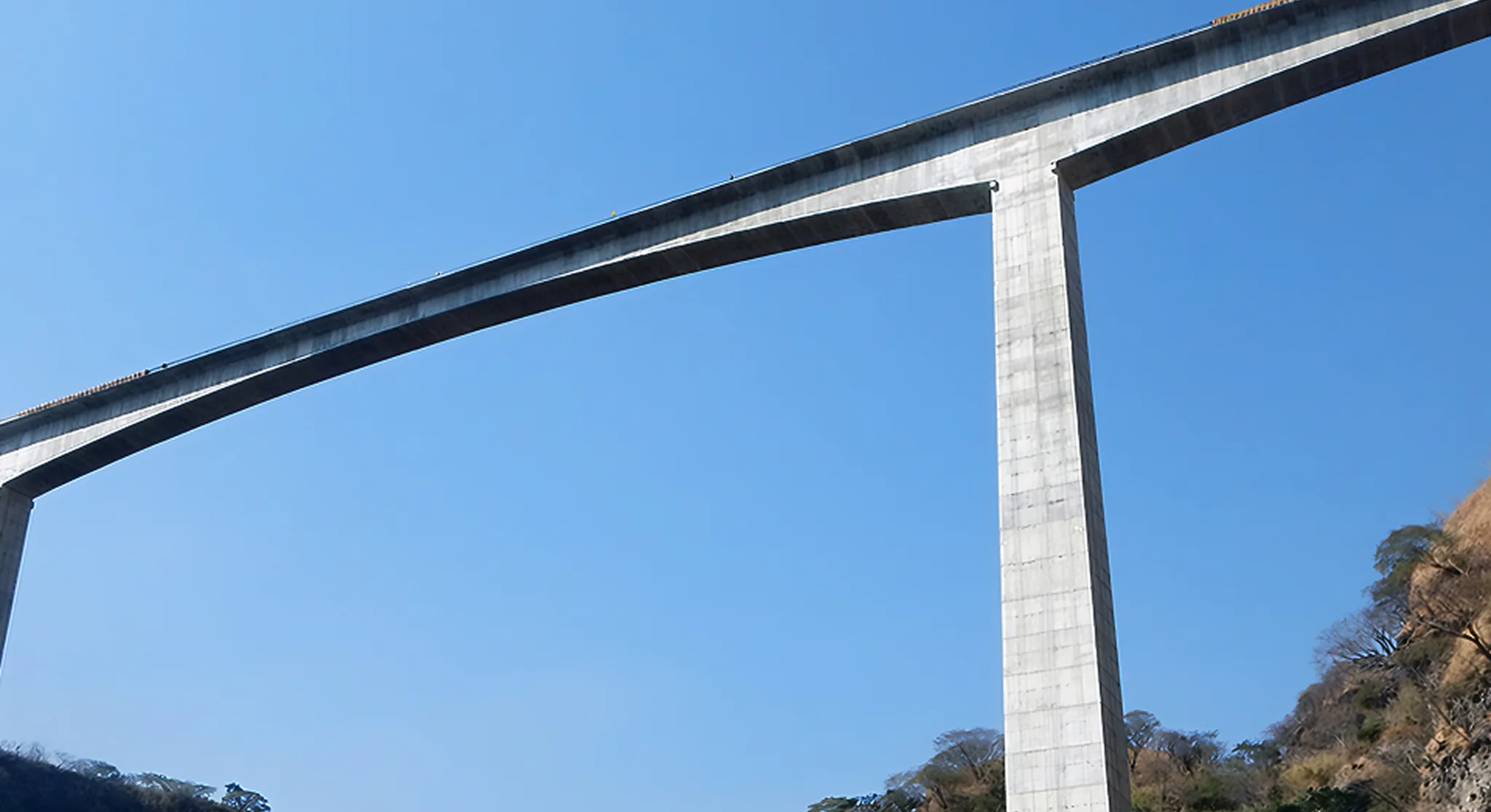 Highway bridge with tall concrete piers