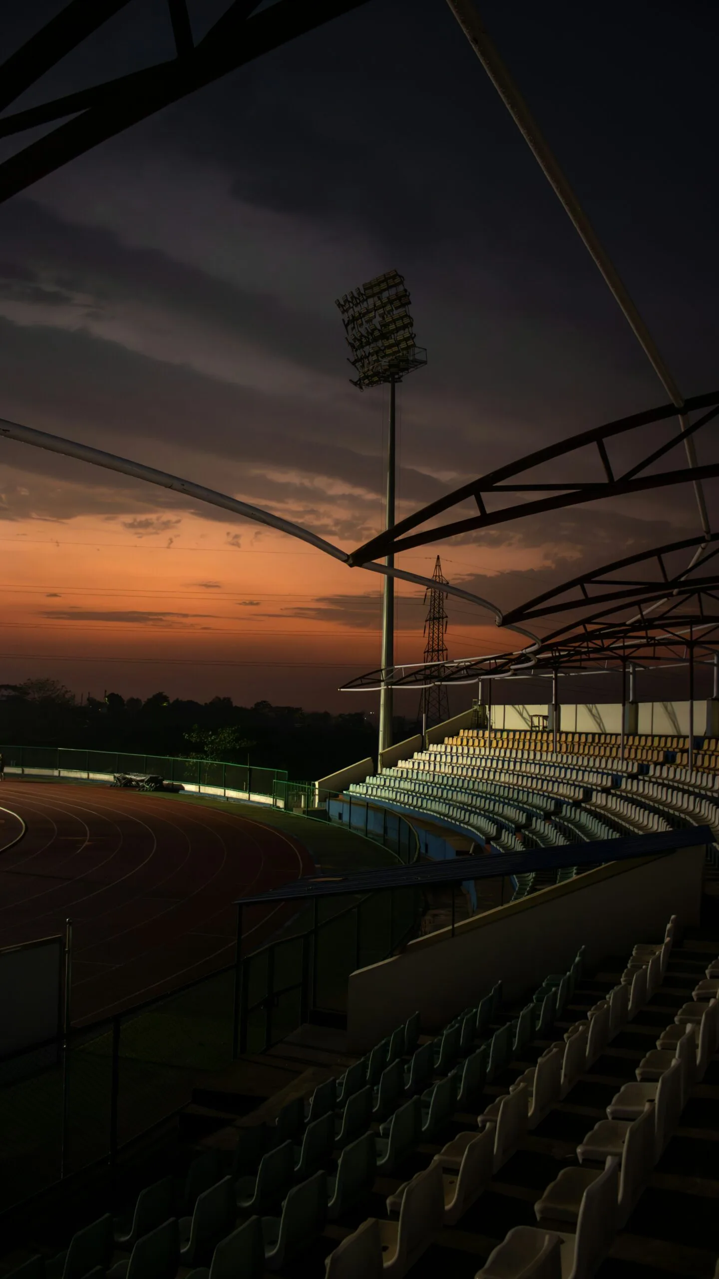Stadium stands at dusk